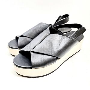 Vince Black Leather Jenaya Platform Slingback Sandals